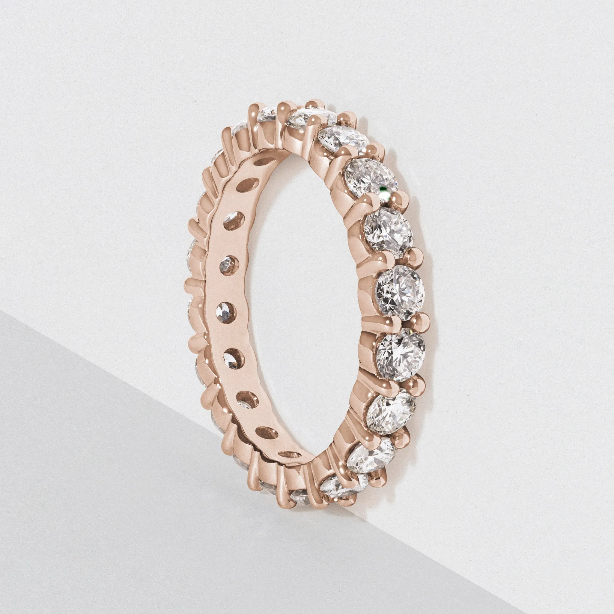 Rose Gold Diamond Eternity Wedding Band - Polished 3mm