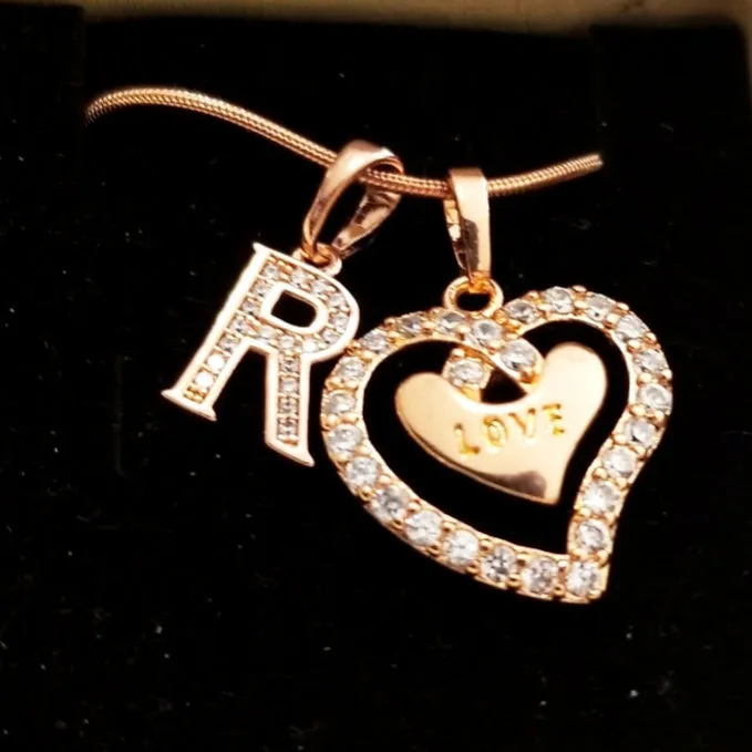 Rose gold Double Heart necklace with Initial