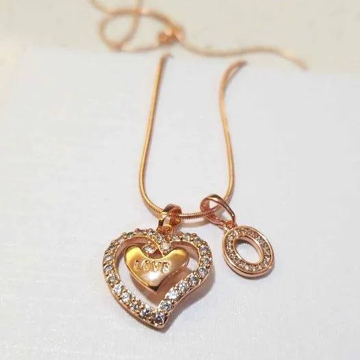 Rose gold Double Heart necklace with Initial