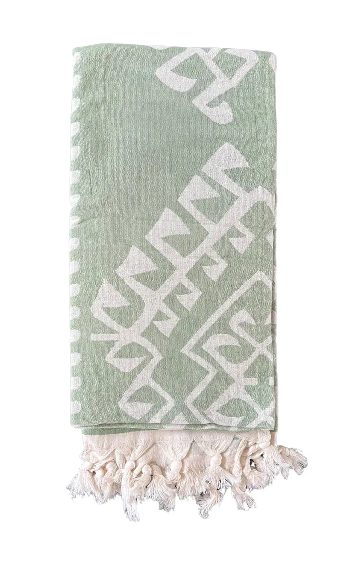 Salty Shadows Aztec Turkish Towel - Green