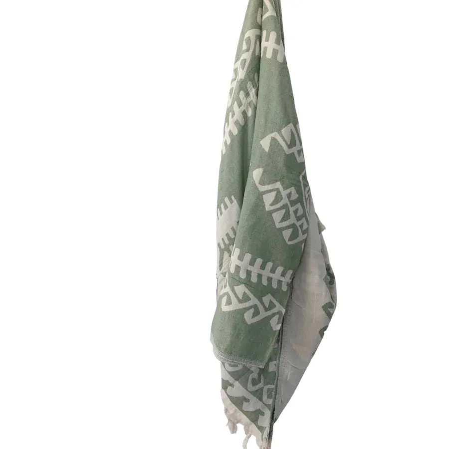 Salty Shadows Aztec Turkish Towel - Green