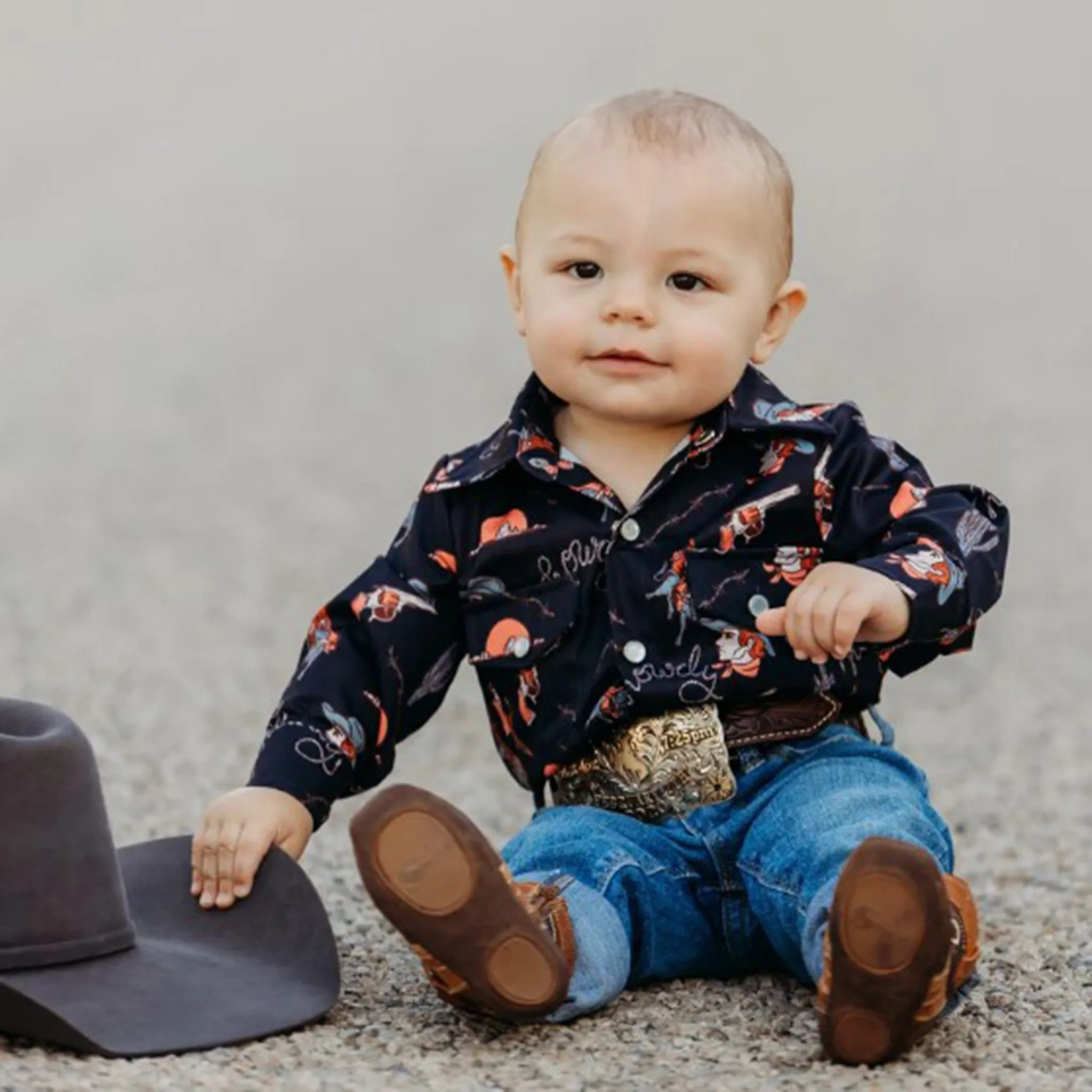 Shea Baby Infant Black Yeehaw Onesie