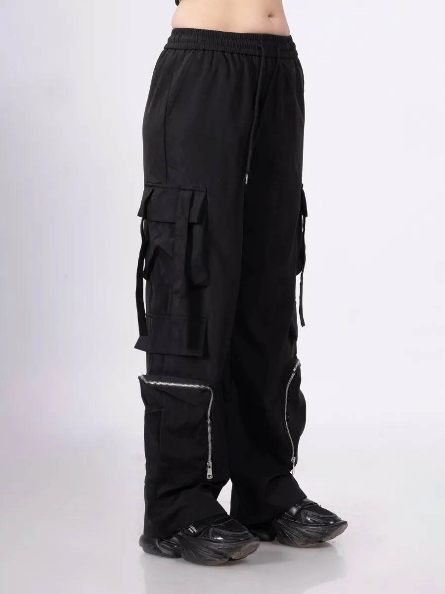 Street flex Black Parachute Pants [ Unisex ]