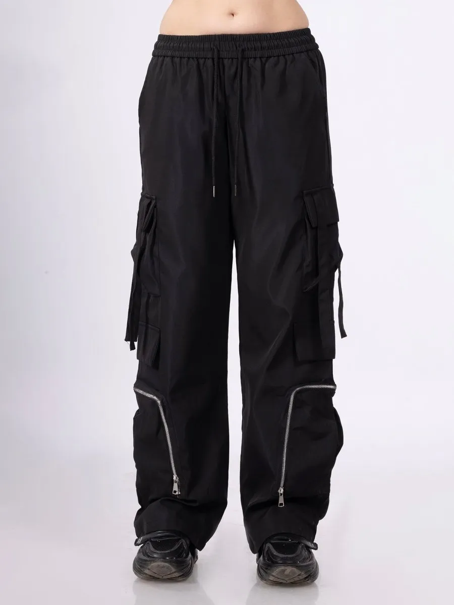 Street flex Black Parachute Pants [ Unisex ]