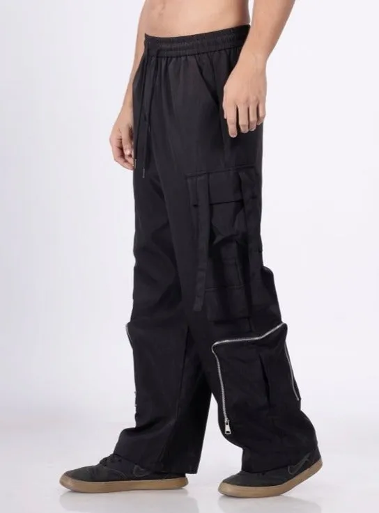 Street flex Black Parachute Pants [ Unisex ]