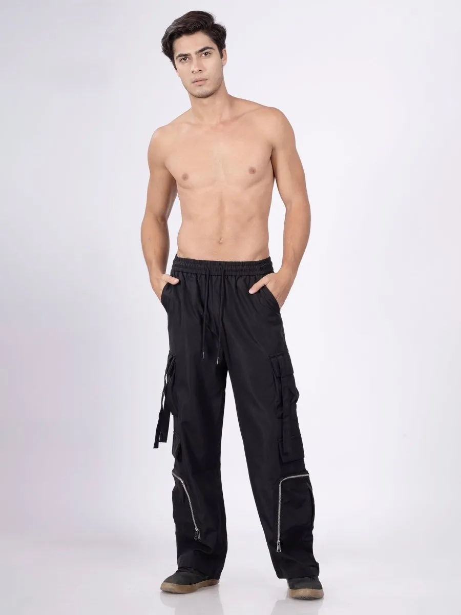 Street flex Black Parachute Pants [ Unisex ]