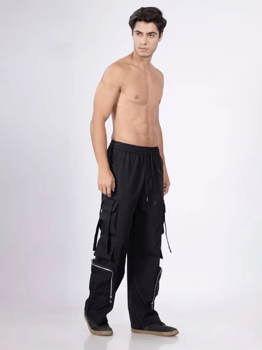 Street flex Black Parachute Pants [ Unisex ]