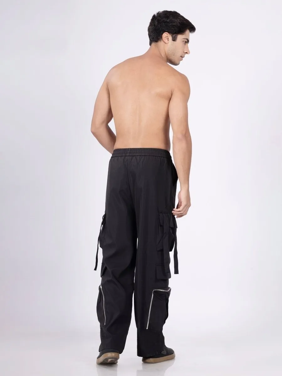 Street flex Black Parachute Pants [ Unisex ]