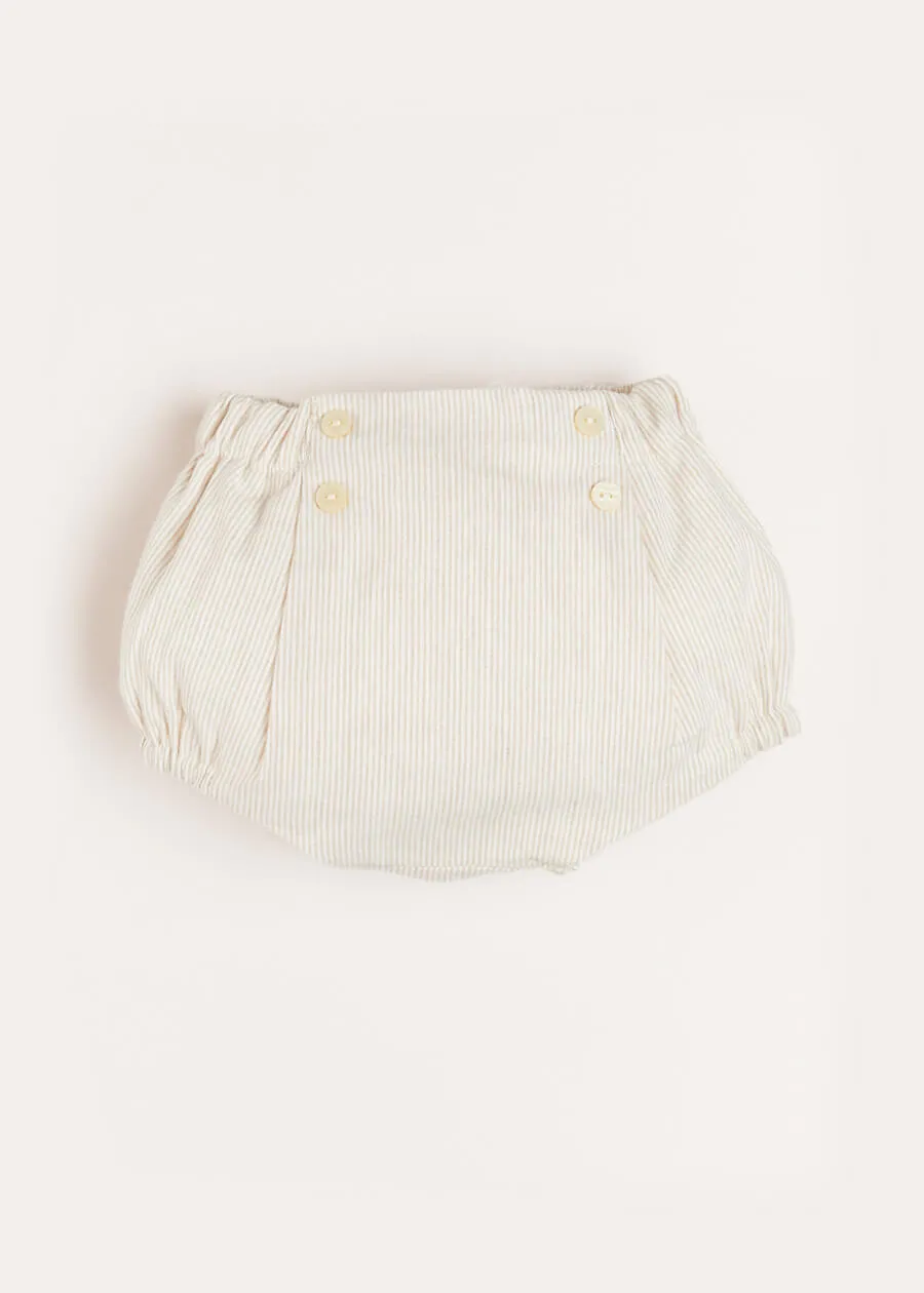 Striped Button Detail Bloomers in Beige (3mths-2yrs)