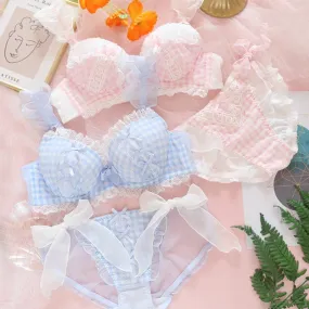 Sweet Lolita Girly Plaid Nymphet Lingerie Set