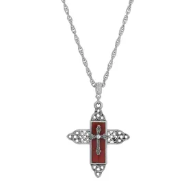 Symbols Of Faith Triquetra Cross Glass Pendant Necklace 28L