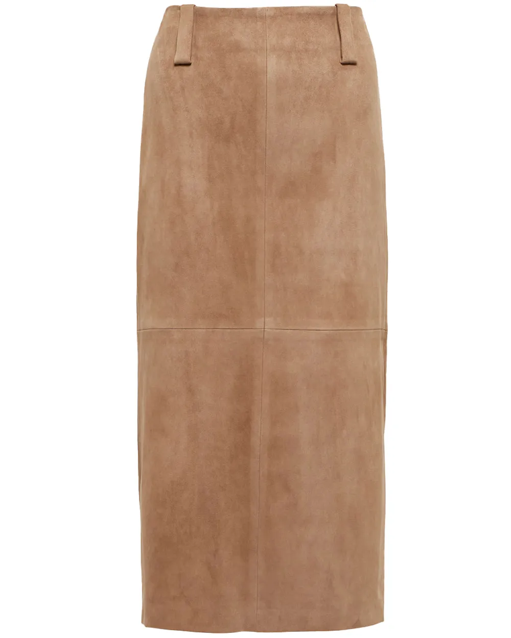 Tan Suede Split Front Midi Skirt