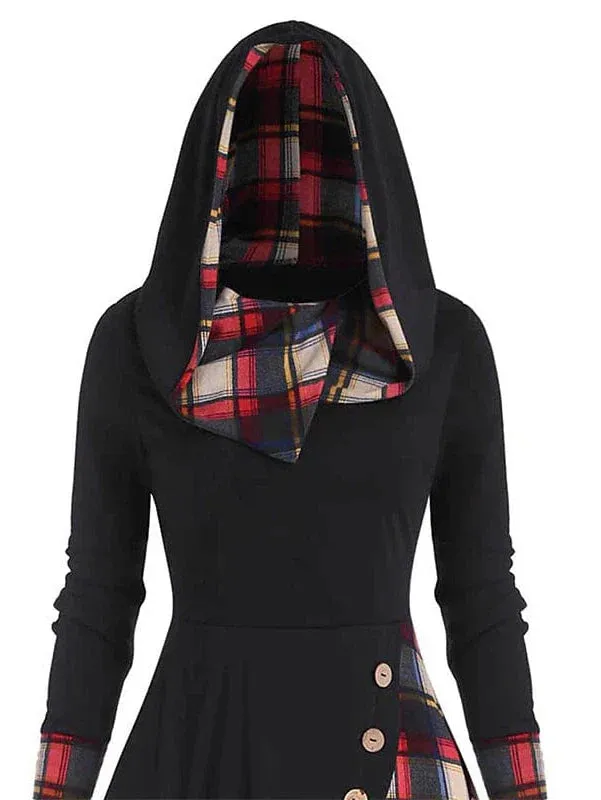 Tartan Hooded Midi Dress for Women