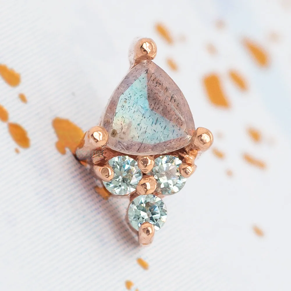 Tau Threaded End in Gold with Rose Cut Labradorite & Cyan CZ's