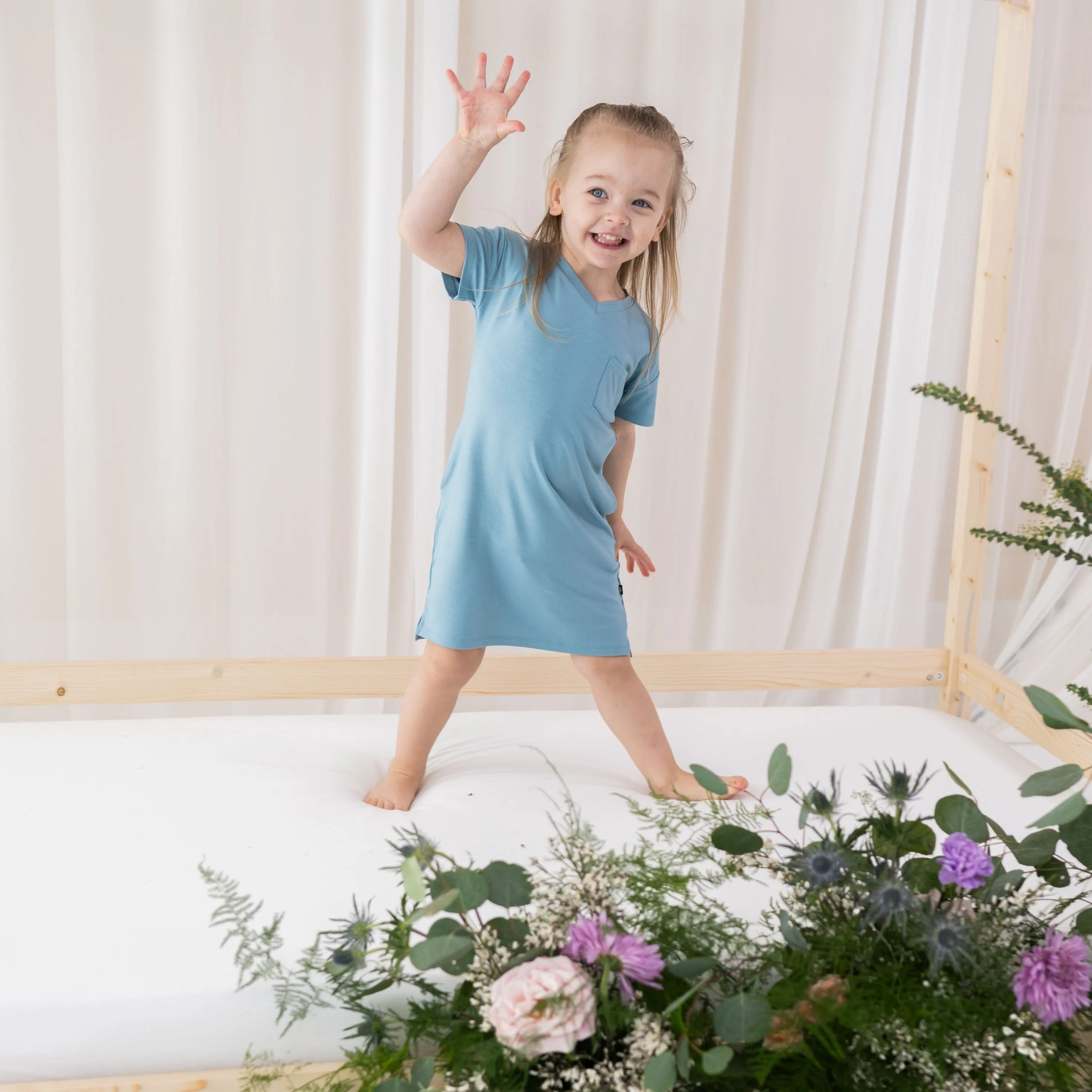 Toddler T-Shirt Dress in Dusty Blue