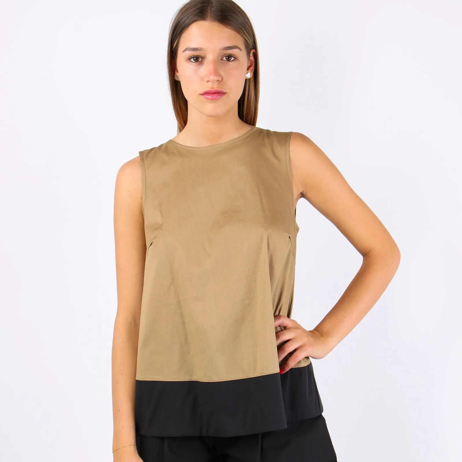 Top Bicolore Fiocco Dietro Beige/nero