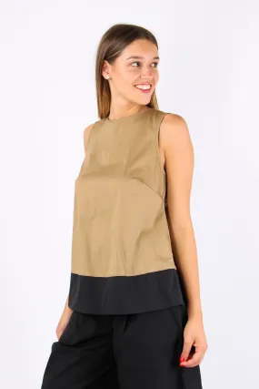 Top Bicolore Fiocco Dietro Beige/nero