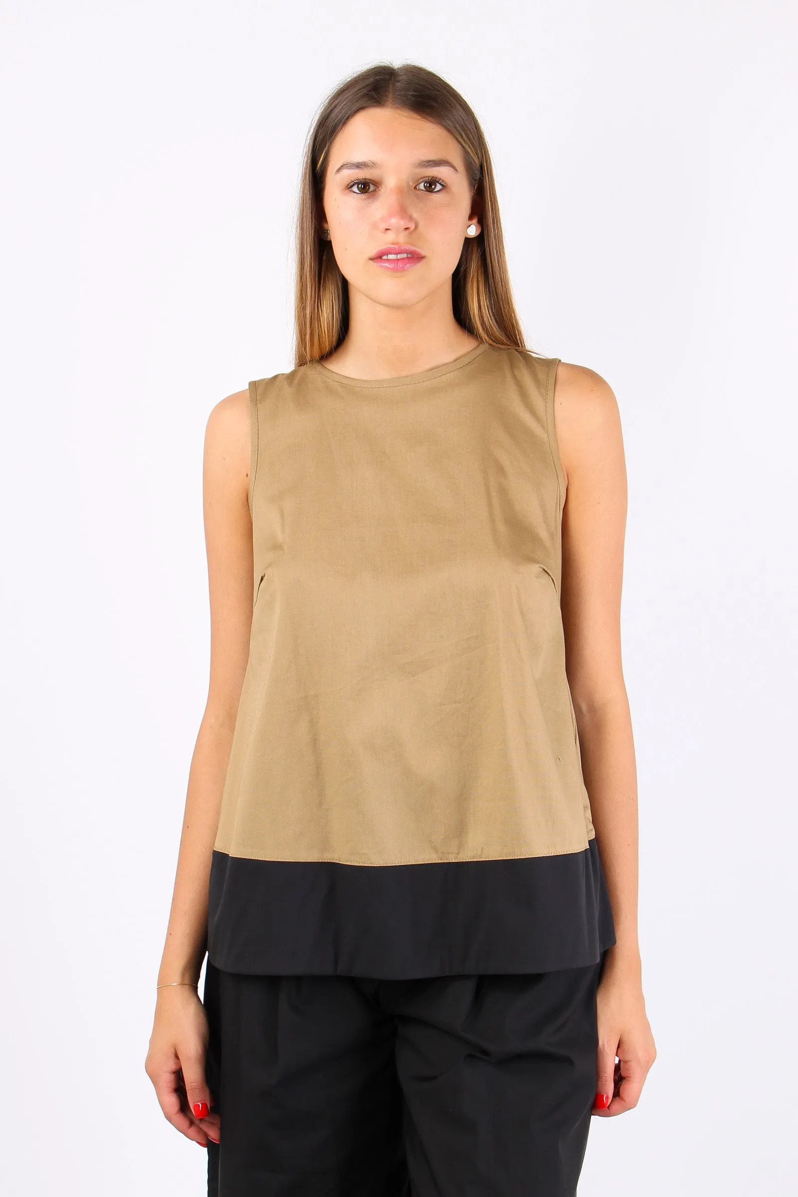 Top Bicolore Fiocco Dietro Beige/nero