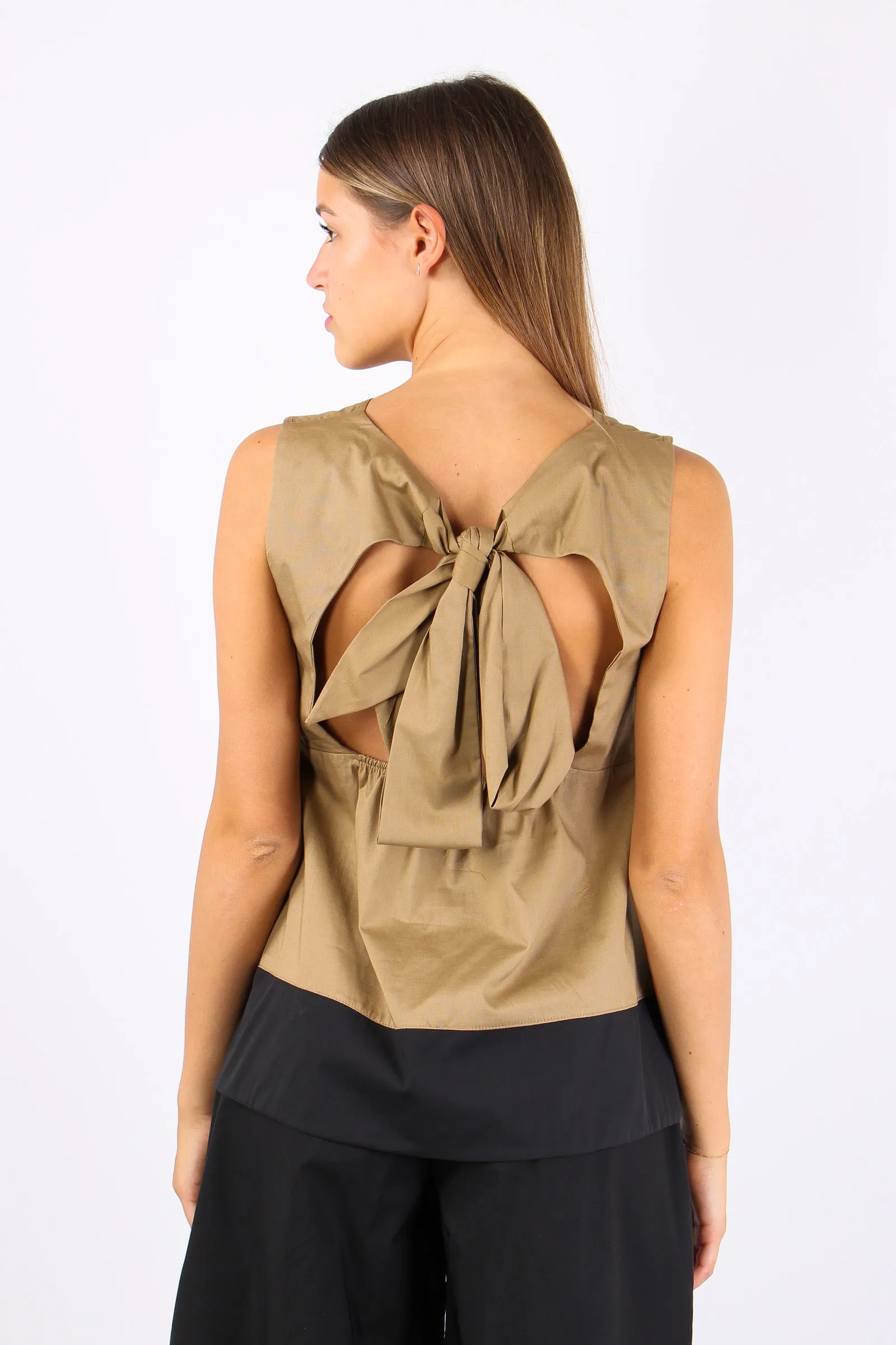 Top Bicolore Fiocco Dietro Beige/nero