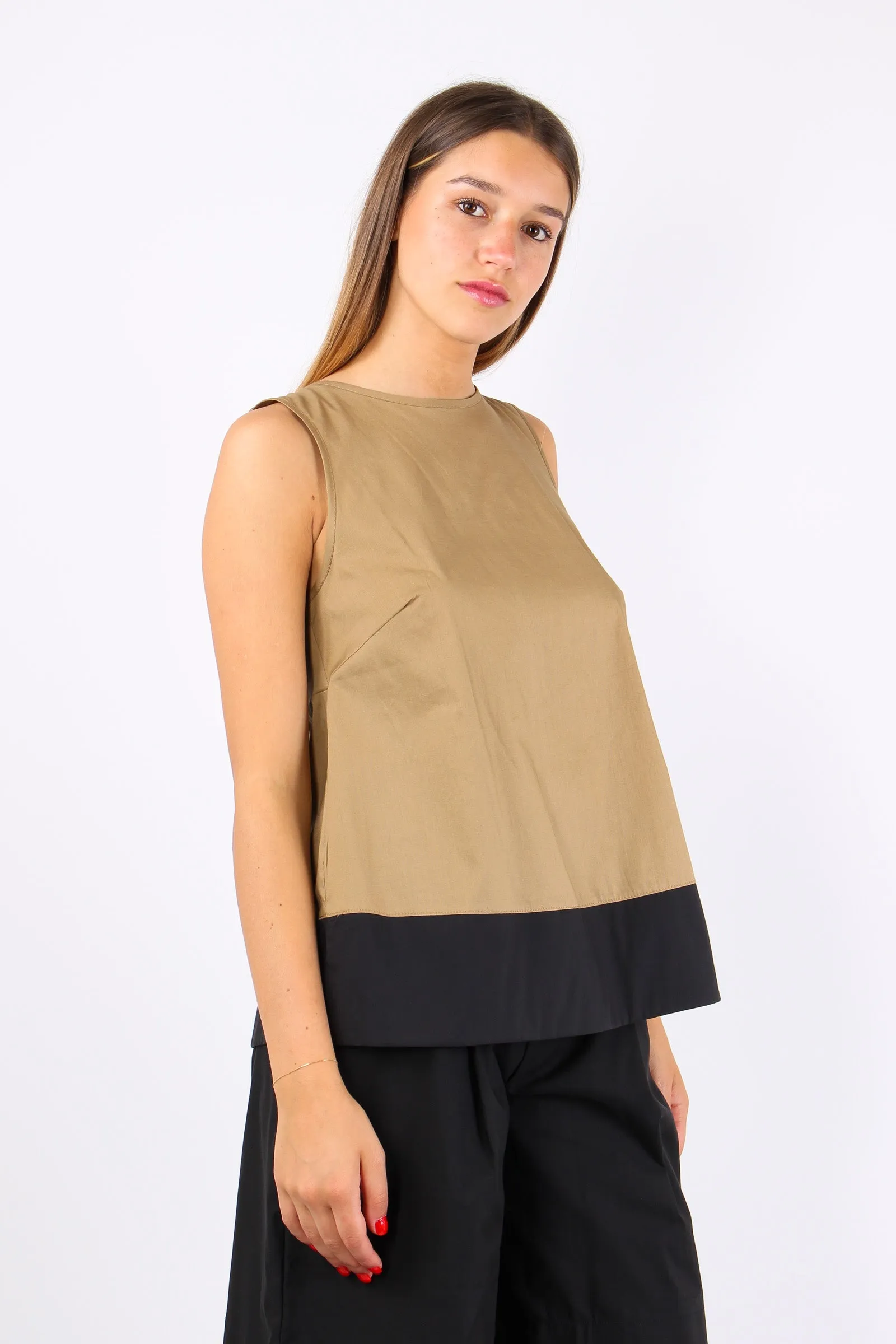 Top Bicolore Fiocco Dietro Beige/nero