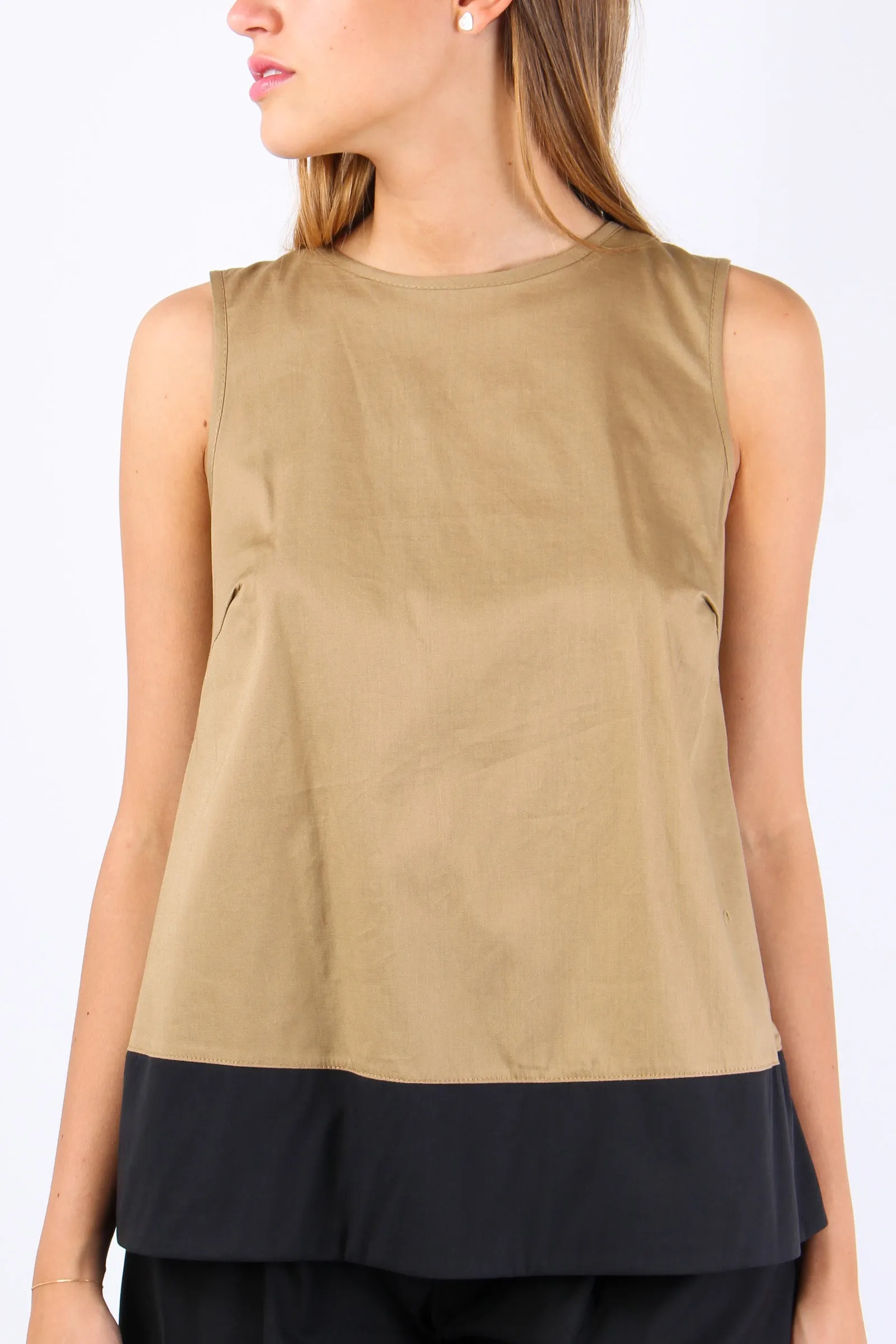 Top Bicolore Fiocco Dietro Beige/nero