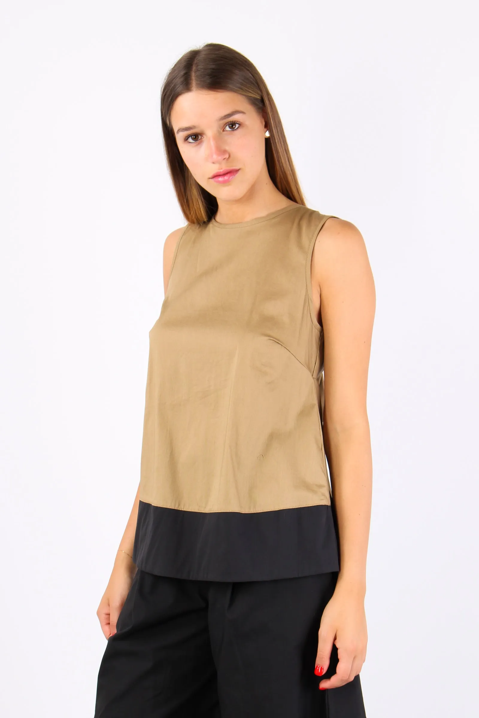 Top Bicolore Fiocco Dietro Beige/nero