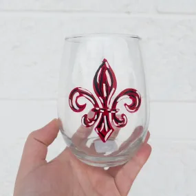 UL Fleur De Lis Hand-Painted Wine Glass