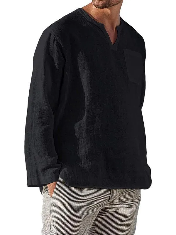 V-Neck Linen Shirt for Men