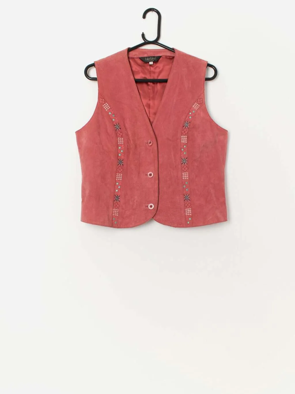 Vintage pink suede embroidered vest – Medium / Large