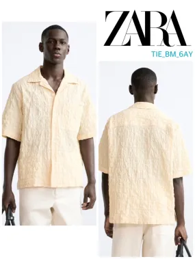 ZARA  |Other Plaid Patterns Cotton Short Sleeves Shirts