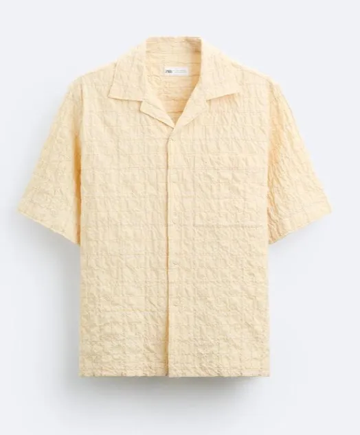 ZARA  |Other Plaid Patterns Cotton Short Sleeves Shirts