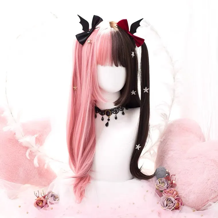 |草莓夹心| LOLITA HIME CUT BLACK PINK LONG STRAIGHT WIG BY90016