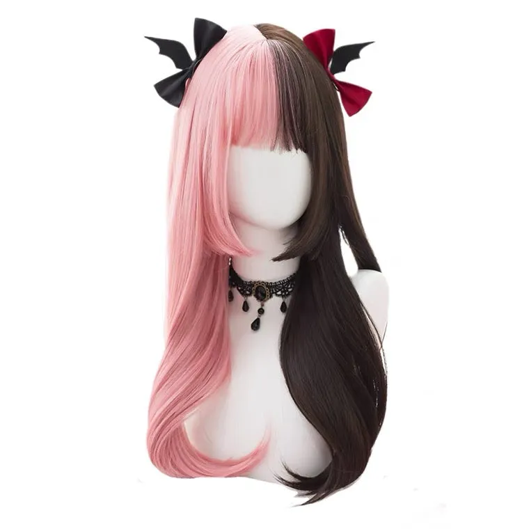 |草莓夹心| LOLITA HIME CUT BLACK PINK LONG STRAIGHT WIG BY90016